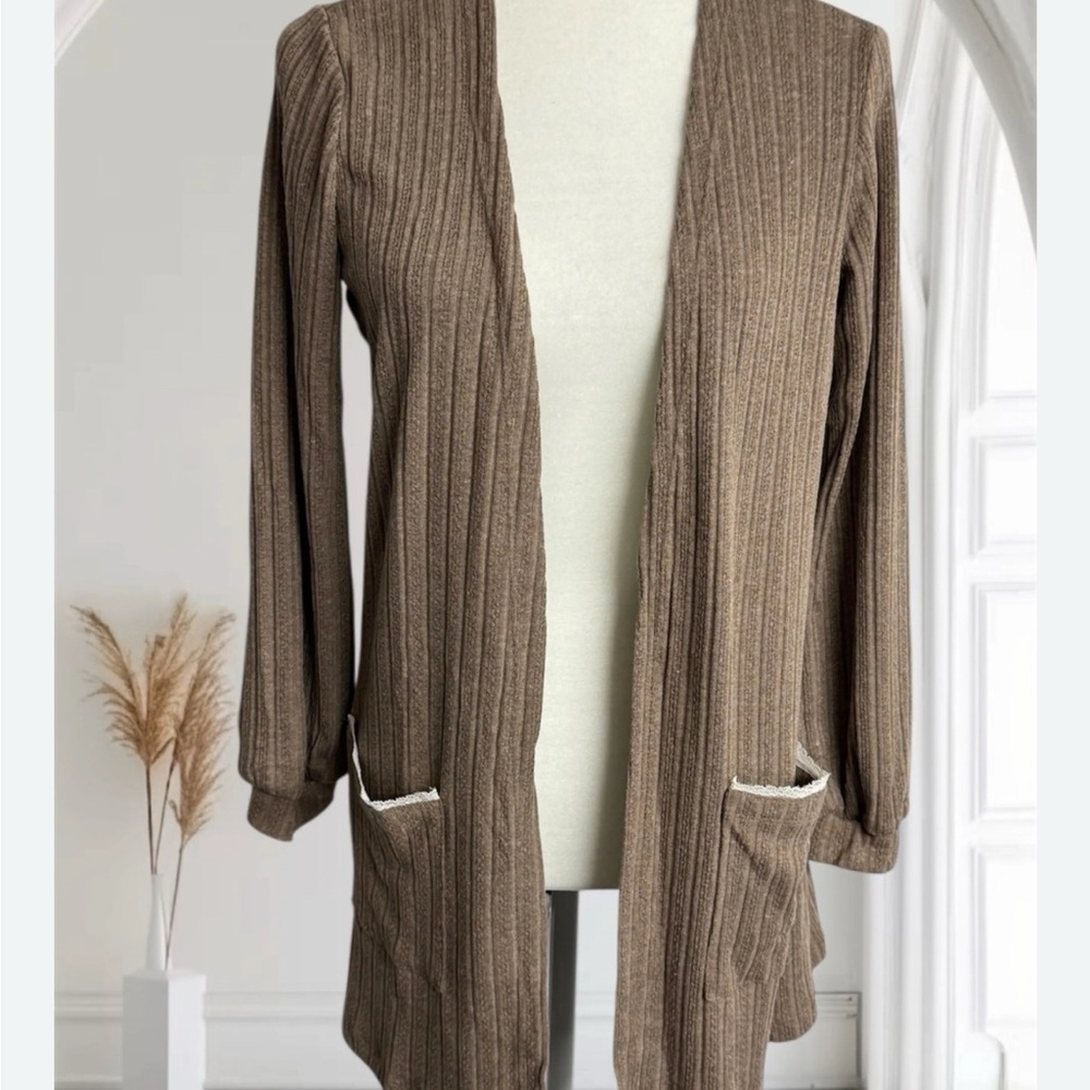 12.) SOLD! Blu Pepper Elegant Brown Ribbed Cardigan
